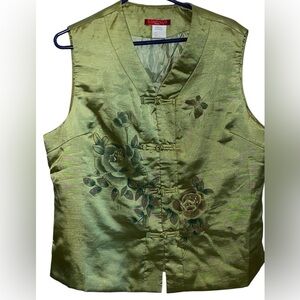 vintage Asian / oriental green floral butterfly painted vest